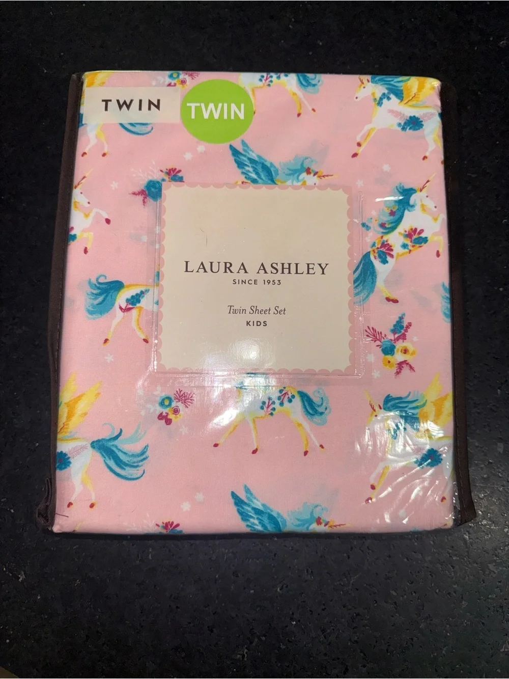 NEW Laura Ashley Pink Unicorn & Floral Twin Sheet Set Blue & Yellow Accents